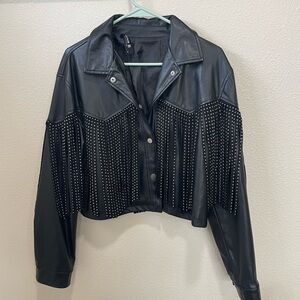 Black Studded Fringe Women's Jacket
